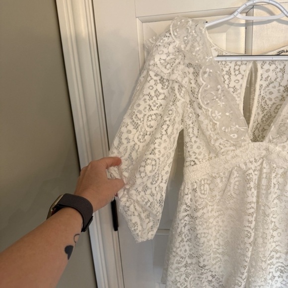 New! For Love & Lemons Santo Eyelash Lace Ruffles Romper White 3399 - Picture 7 of 15